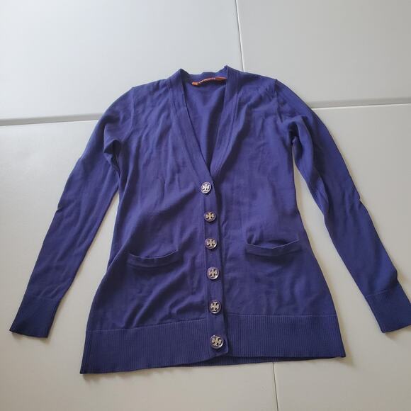 Tory Burch Sweater Womens Small Cardigan Wool Button Long Sleeve Logo Button - Picture 1 of 7